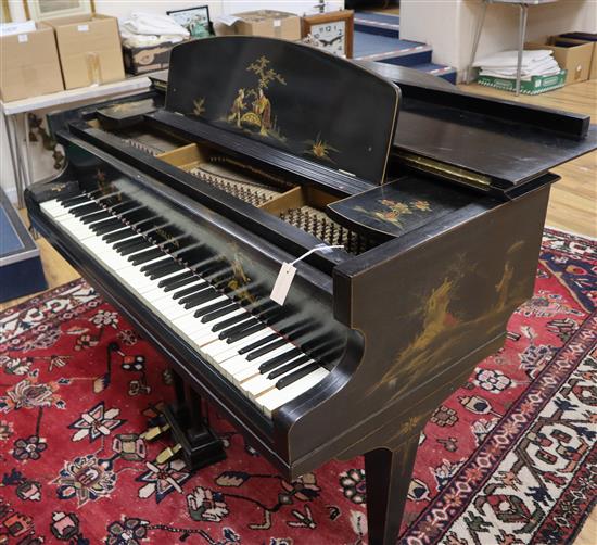 An early 20th century chinoiserie lacquer Challen baby grand piano